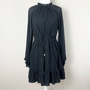 Selfie Leslie Mini Dress Swiss‎ Polka Dot High Neck Long Sleeve Sheer Size Small